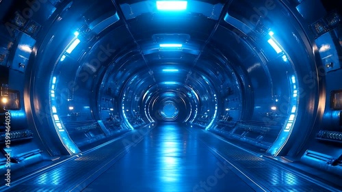 Futuristic technology tunnel with neon light, perfect for scifi and technology projects
