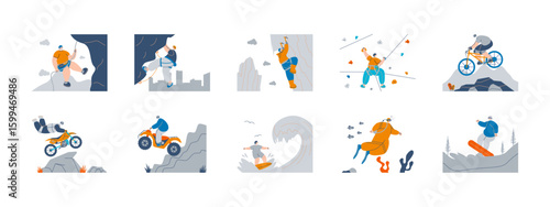 Set of outdoor extreme sport vector illustration. Extreme sport illustrations set. Flat vector illustration concept.