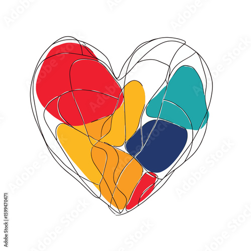 Heart. Friendship and love concept. Continuous line art drawing. Perfect for printing postcards and Valentine's Day. Vector hand draw illustration