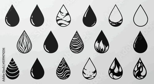 Minimalist Vector Water Droplet Icon Set Collection
