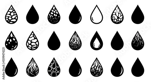 Minimalist Vector Water Droplet Icon Set Collection