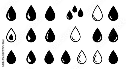 Minimalist Vector Water Droplet Icon Set Collection