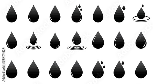 Minimalist Vector Water Droplet Icon Set Collection