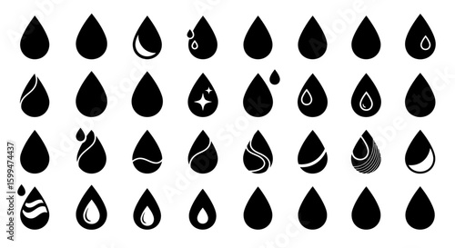 Minimalist Vector Water Droplet Icon Set Collection