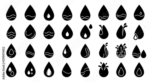 Minimalist Vector Water Droplet Icon Set Collection