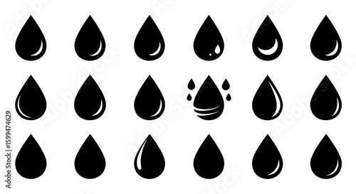 Minimalist Vector Water Droplet Icon Set Collection