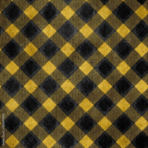 Textured background with a diagonal checkered pattern in black and yellow, vintage appearance