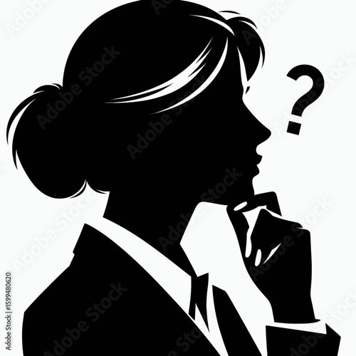 Business woman facing decision. Corporate Finance Cartoon Minimal Clipart Line Art Vector Illustration. Female leader encountering a dilemma management choice and work career plan.