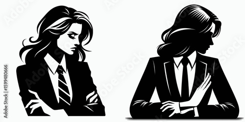 Business woman facing rejection. Corporate Finance Cartoon Minimal Clipart Line Art Vector Illustration. Female entrepreneur encountering denial a work challenge career setback.