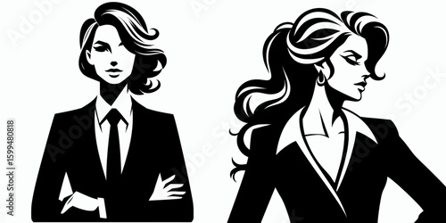 Business woman feeling confident. Corporate Finance Cartoon Minimal Clipart Line Art Vector Illustration. Female executive assurance achievement and empowerment at work.