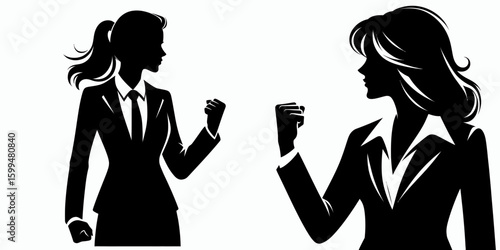 Business woman feeling determined. Corporate Finance Cartoon Minimal Clipart Line Art Vector Illustration. Female entrepreneur emotion a firm resolve career lady in high spirits goal.