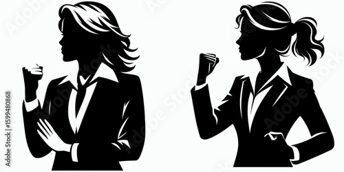 Business woman feeling determined. Corporate Finance Cartoon Minimal Clipart Line Art Vector Illustration. Female entrepreneur with grit showing resolve and having a strong aim.