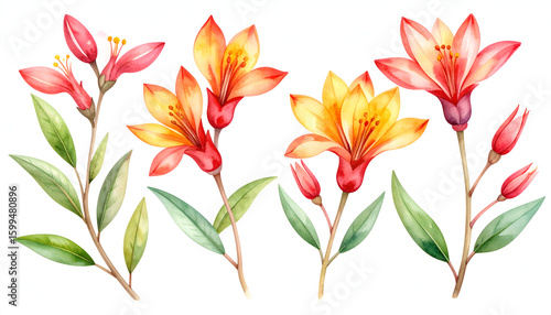 Watercolor Orange Flowers Bouquet.