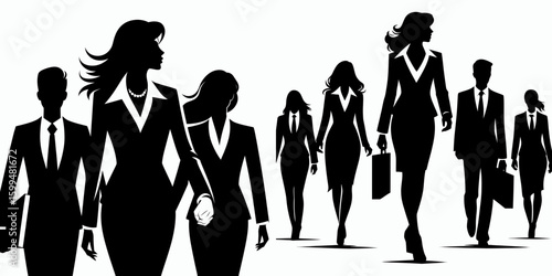 Business woman leading delegation. Corporate Finance Cartoon Minimal Clipart Line Art Vector Illustration. Female executive guiding a team international affair global commerce.