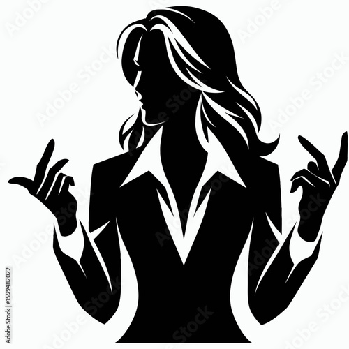 Business woman managing conflict. Corporate Finance Cartoon Minimal Clipart Line Art Vector Illustration. Female leader problem solving at work employee dispute resolution guidance.