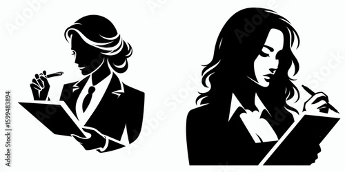 Business woman writing formula. Corporate Finance Cartoon Minimal Clipart Line Art Vector Illustration. Female professional noting equation strategy for firm growth and planning.