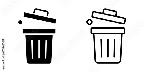 Trash Bin icon set. Simple Black and White Trashcan Line Art Icon Element