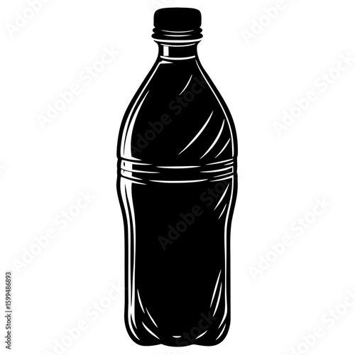 A black plastic bottle likely containing a beverage or water is shown isolated on a white background