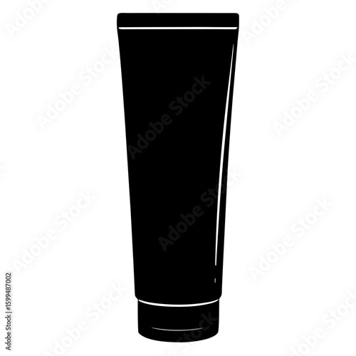 A black silhouette of a tall cylindrical tube likely for cream or lotion with a cap on a white background