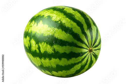 Isolated ripe watermelon with green striped rind on a solid transparent background