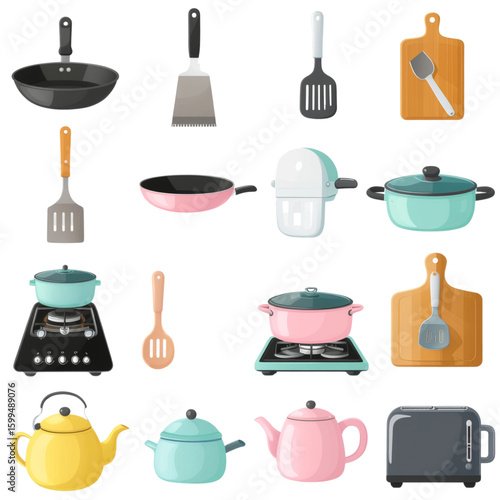 Flat Vector Kitchen Tools and Appliances Set
