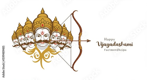 Illustration of Lord Rama victorious over Ravan in a festival setting, Generative ai