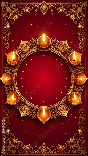 Ornate Diwali frame with diyas