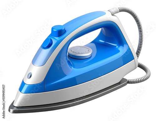 3D Isometric Steam Iron with Power Cord PNG
