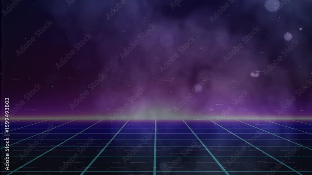 Retro animated background. Retro style 80s video game background with lights effect.