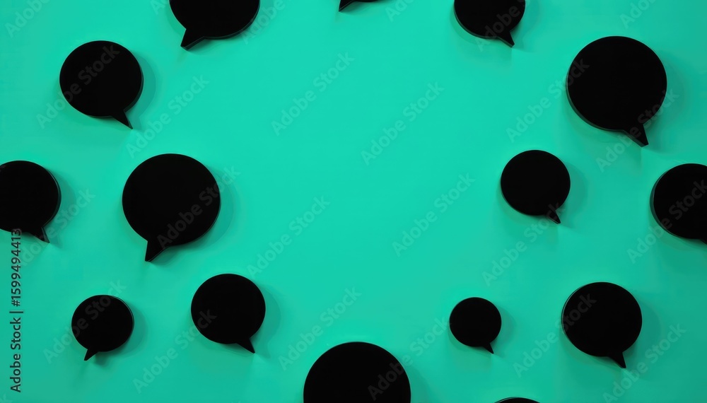 Bold black speech bubble pattern on vibrant teal background, element, seamless Bold black speech bubble pattern on vibrant teal background, element, seamless