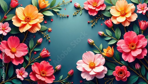 Continuous blooming flowers, intricate design, flower texture, floral texture