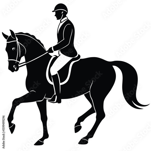Black silhouette of equestrian rider and horse vector