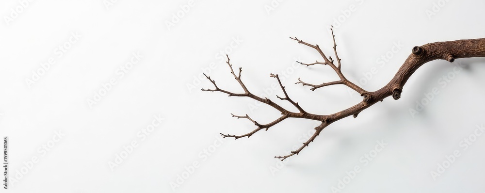 Fototapeta premium Dry and brittle tree branch against a white wall, branch, background, natural