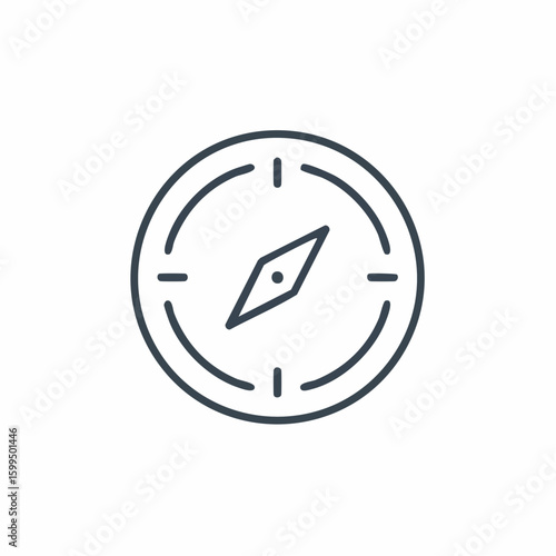 A simple line art illustration of a compass with a needle pointing upwards, enclosed in a circular frame.