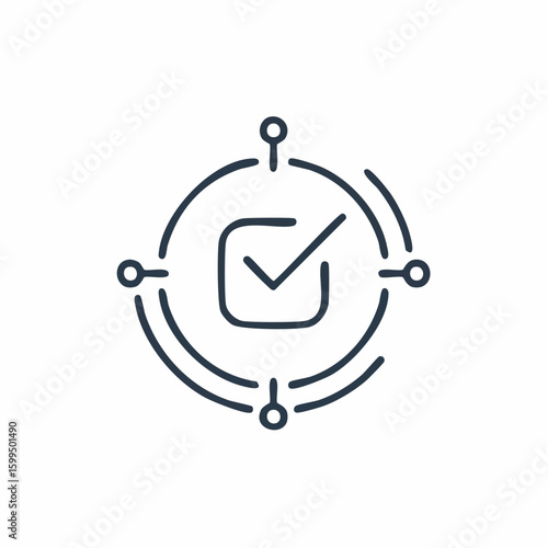 A simple, graphic representation of a network with a check mark, symbolizing successful connection or approval.