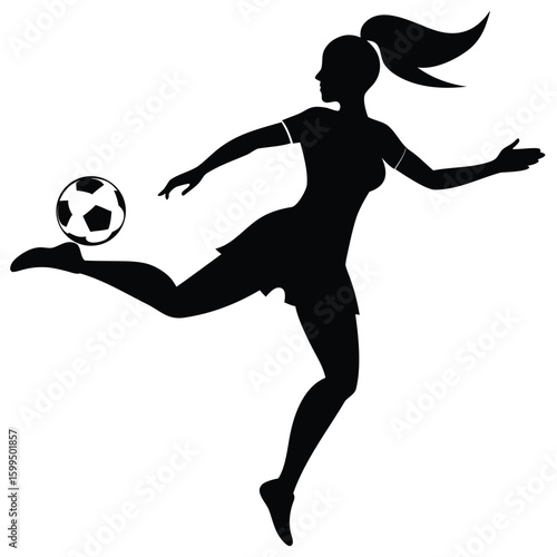 Female soccer player kicking ball vector