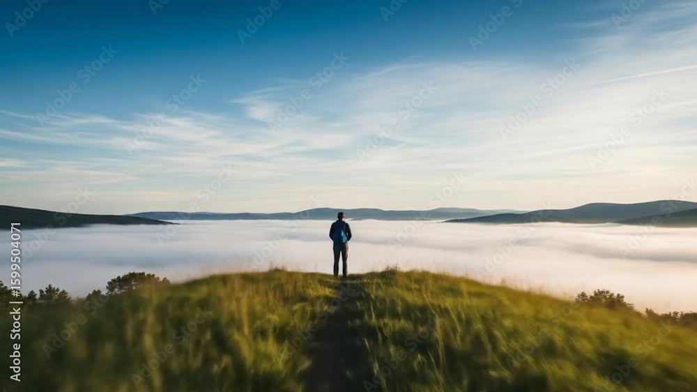 Hiker Above the Clouds at Sunrise Hiker Above the Clouds at Sunrise