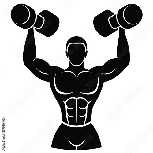 Muscular man lifting dumbbells silhouette fitness