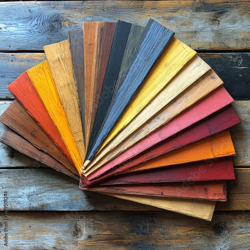 Various colors of wood arranged in a selection.