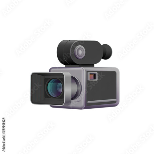 Retro style video camera with microphone isolated on transparent background