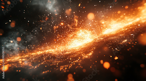 Fractured space-time rift opening with glowing particles spilling into surrounding galaxy 