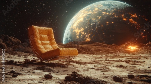 Wallpaper Mural Solitude on the Lunar Landscape: A Futuristic Chair Gazing at Earth Torontodigital.ca
