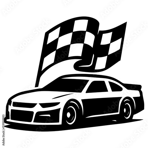 Race car racing with checkered flag icon motorsport speed symbol
