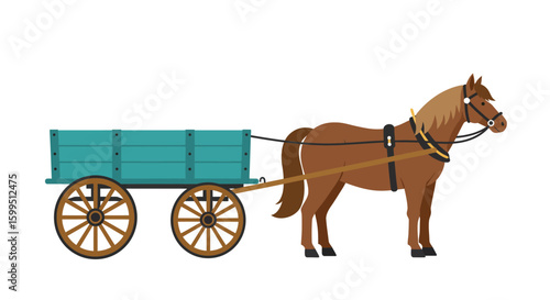 Flat design of a traditional cart with horse, isolated