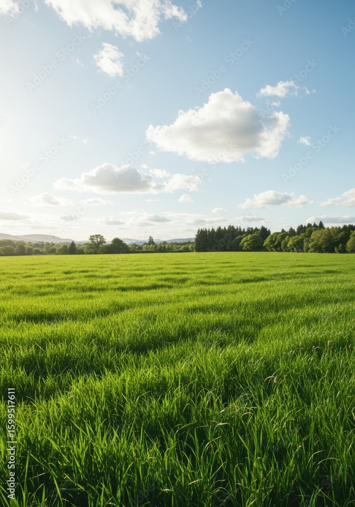 Fototapeta premium Vast Green Field Under a Sunny Sky