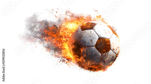 Burning Soccer Ball with Flames and Smoke on Transparent Background Stock Image