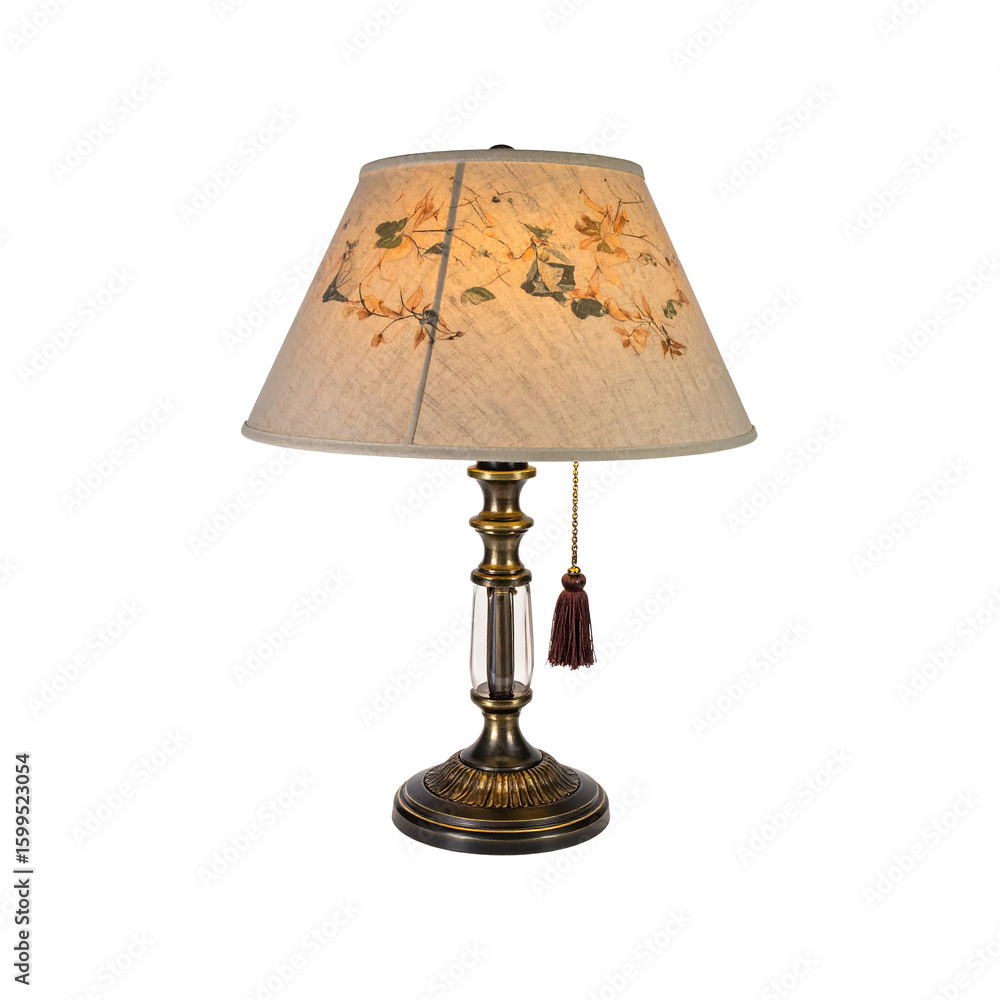 Obraz premium Floral patterned table lamp with bronze and glass details on transparent background