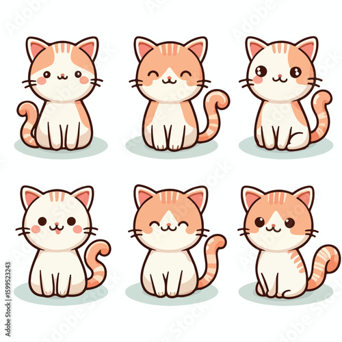 A cheerful cat sitting with curved tail