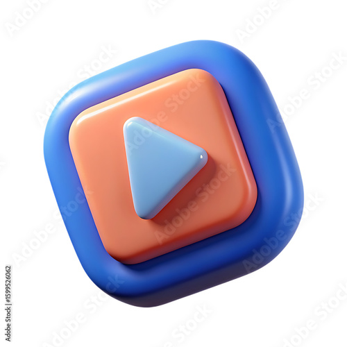 Modern 3d play button icon with rounded square layers