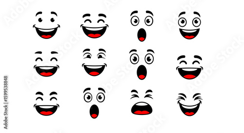 Collection of cartoon face expressions showing various emotions in a graphic representation style design